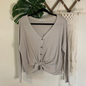 American Eagle Outfitters Waffle Knit Button Up Long Sleeve Top
